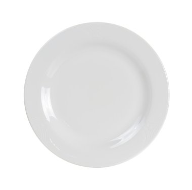 Boş beyaz bir daire plaka üzerinde beyaz izole