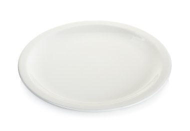 Boş beyaz bir daire plaka üzerinde beyaz izole