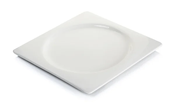 Άδειο λευκό τετράγωνο πιάτο που απομονώνονται σε λευκό — Φωτογραφία Αρχείου