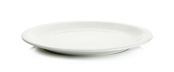 Piastra vuota cerchio bianco isolato su bianco — Foto Stock