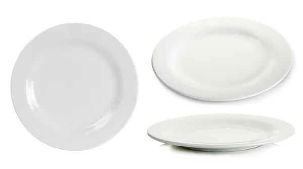 Empty white circle plate isolated on white — Stock Photo, Image