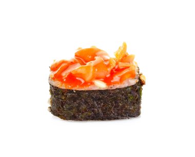 Suşi üzerinde beyaz izole kalamar ile