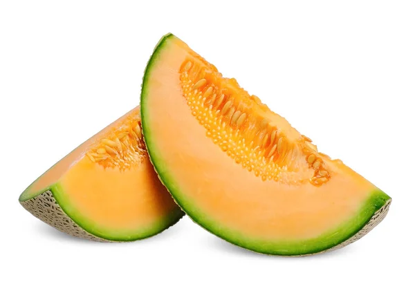 Skiva Orange Färg Melon Isolerad Vit Bakgrund Melonklippningsbana — Stockfoto