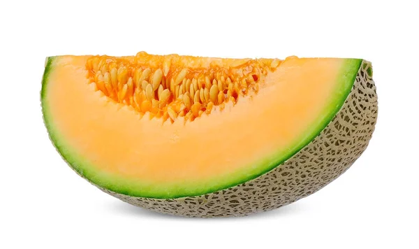 Plasterek Pomarańczowy Melon Odizolowany Białym Tle Ścieżka Obcinania Melonów — Zdjęcie stockowe