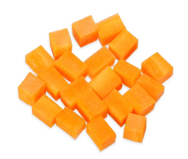 Cube Sliced Carrot Isolated White Background Carrot Clipping Path Top — 스톡 사진