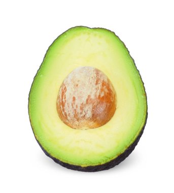 Avokadonun yarısı beyaz arka planda izole edilmiş. avokado kırpma yolu
