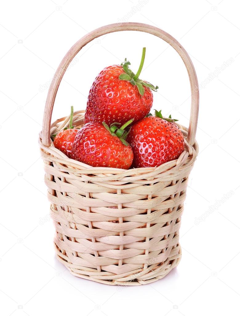 Strawberries in a basket isolated on white background