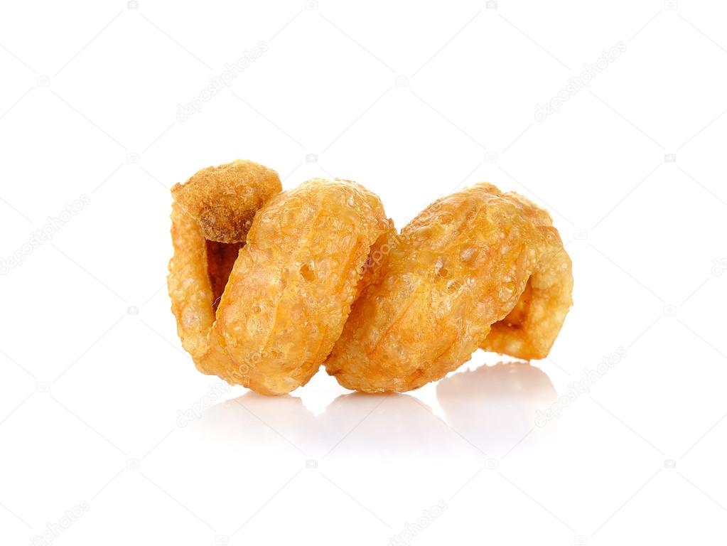 Pork rind favorite food in Thailand (Lanna) isolated on white