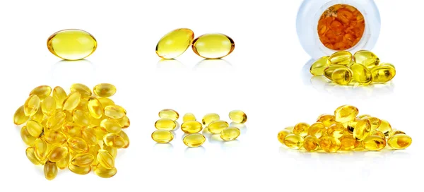 Collection fish oil capsules isolated on the white background — Stock Photo, Image