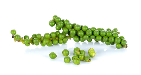 Green peppercorns isolated on the white background