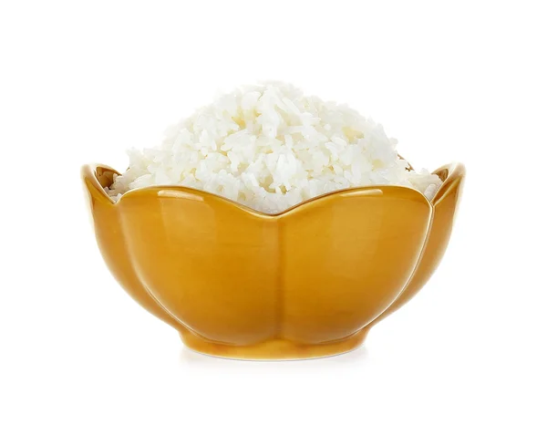 एक कटोरे में चावल एक सफेद पृष्ठभूमि पर अलग — स्टॉक फ़ोटो, इमेज