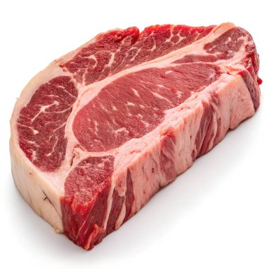 Mermer dokusunu vurgulayan çiğ bifteğin yakın çekimi ve kalın kesim aşçılık hazırlıkları için mükemmel.