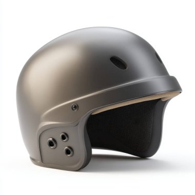 Gri metalik bir miğferin detaylı bir stüdyo çekimi koruyucu özelliklerini ve beyaz arka planda temiz bir tasarımı sergiliyor.