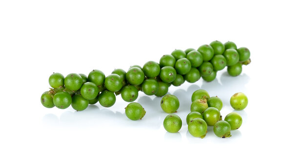 Green peppercorns isolated on the white background