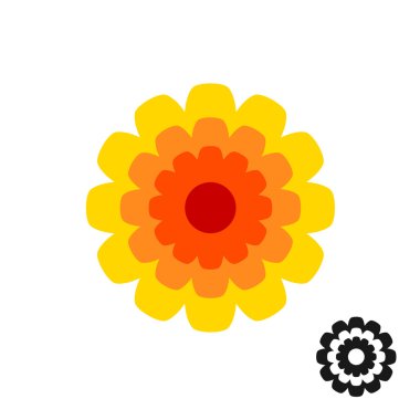 Kadife çiçeği calendula çiçek üstten görünüm logo. Siyah versiyonu dahil.