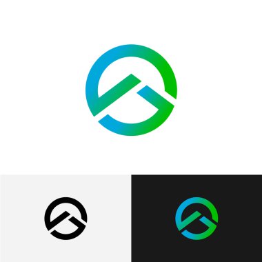 Dağ üçgen profili içinde yuvarlak logolu. Geometrik teknoloji