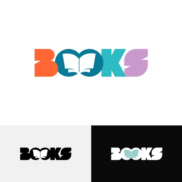Boeken word tekst logo met open boek silhouet binnen — Stockvector