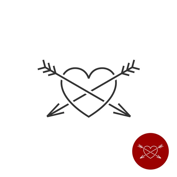 Corazón con dos flechas negro contorno logotipo de estilo — Vector de stock