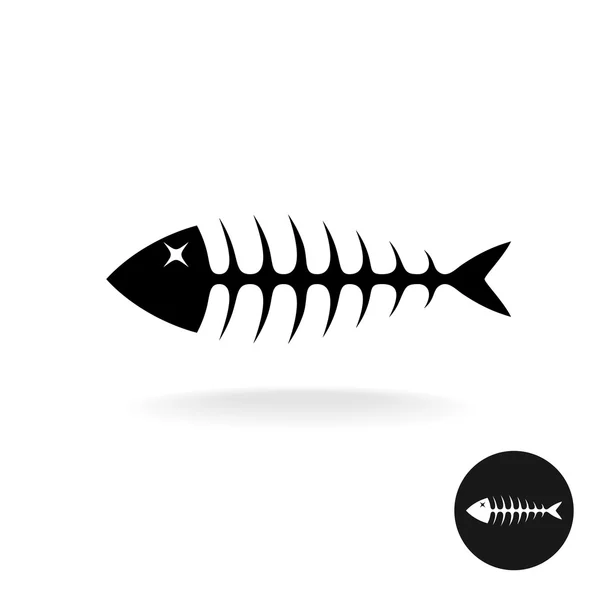 魚骨ブラック フラットなシンプルなシルエットのロゴ — ストックベクタ
