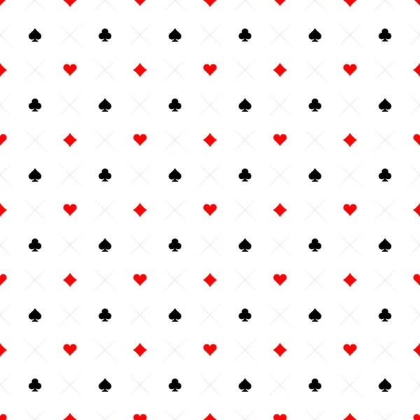 Spielkarten Zeichen Casino nahtlose Muster Hintergrund. schwarz, r — Stockvektor