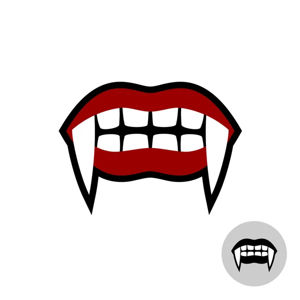 Dientes de Drácula vampiro ilustración. Boca de labios rojos con lo blanco — Vector de stock