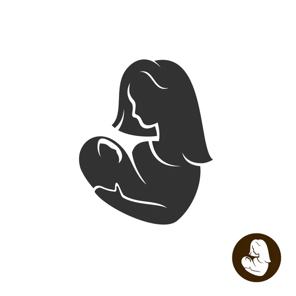 母親し、赤ちゃん子黒のシルエットのロゴ — ストックベクタ