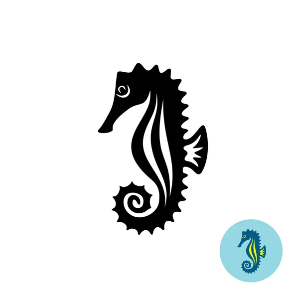 Sea horse elegance black silhouette logo with color version — Stock Vector