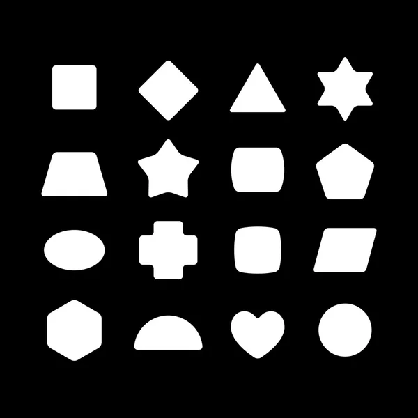 Juguetes para niños formas geométricas siluetas. Blanco sobre un fondo negro — Vector de stock
