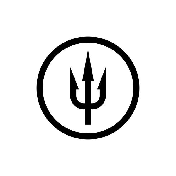 Simple trident sign. Black symbol in a circle border.