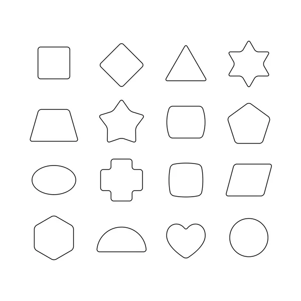 Formas redondeadas geométricas delgadas lineales. Corazón, estrella, hexadecimal, triángulo — Vector de stock