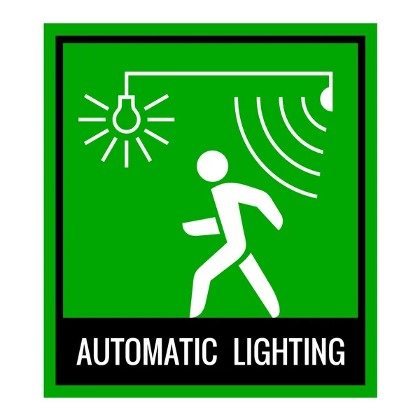 Green signboard of a automatic lighting system information. Walk — Stock Vector