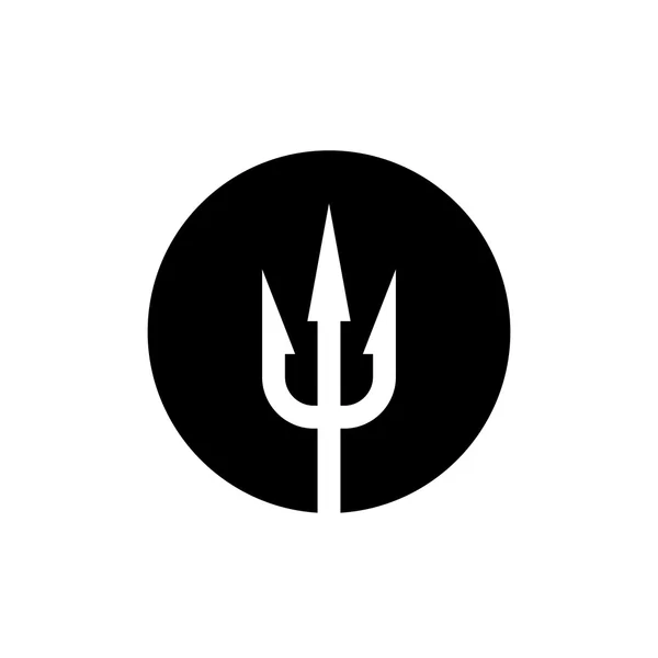 Dreizack-Symbol. weiß auf schwarzem, runden Hintergrund. — Stockvektor