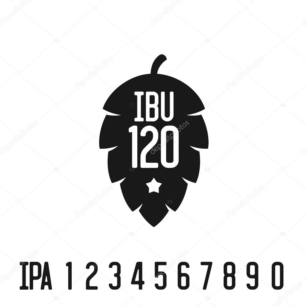 IBU index logo. Hop pine black silhouette with bitterness mark abbreviation.
