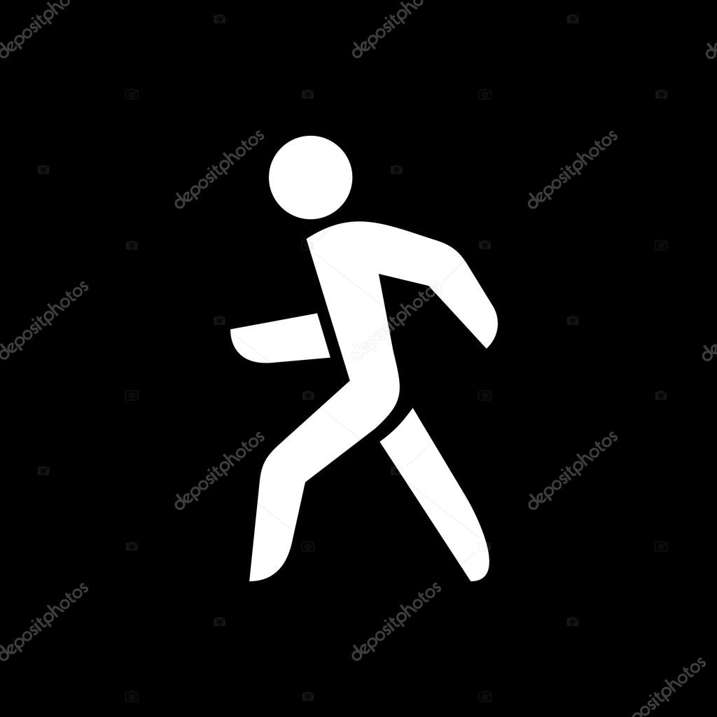 Man walking silhouette. White isolated on a black background.