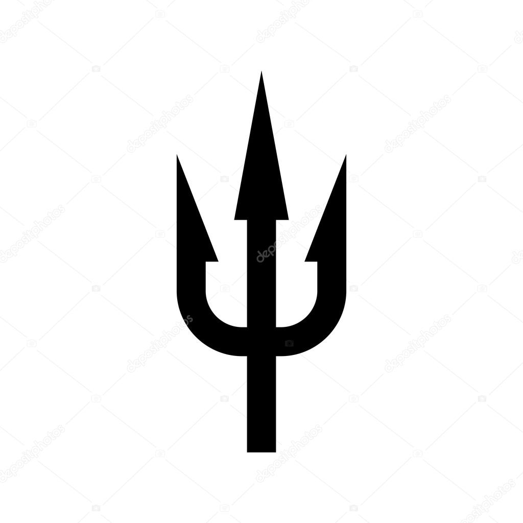 Trident black silhouette. Sea Neptunus weapon image.