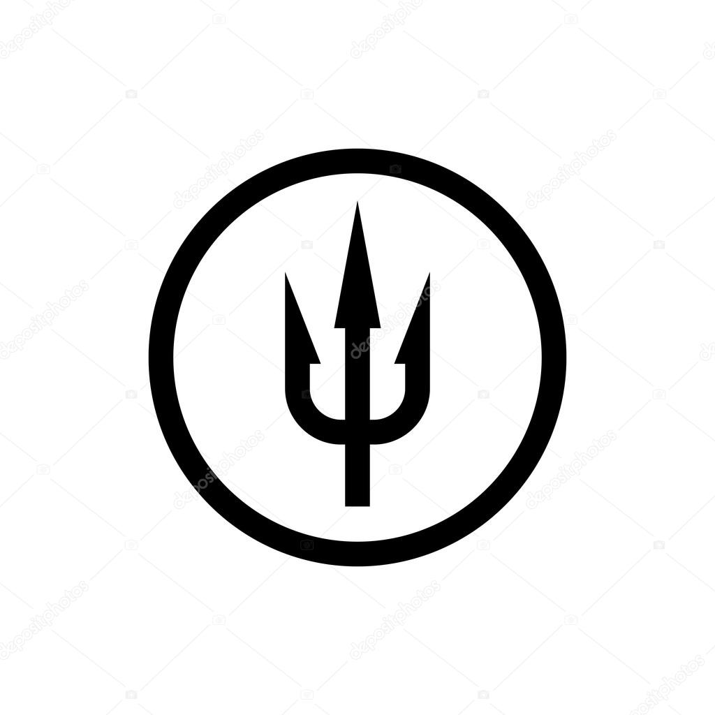 Simple trident sign. Black symbol in a circle border.