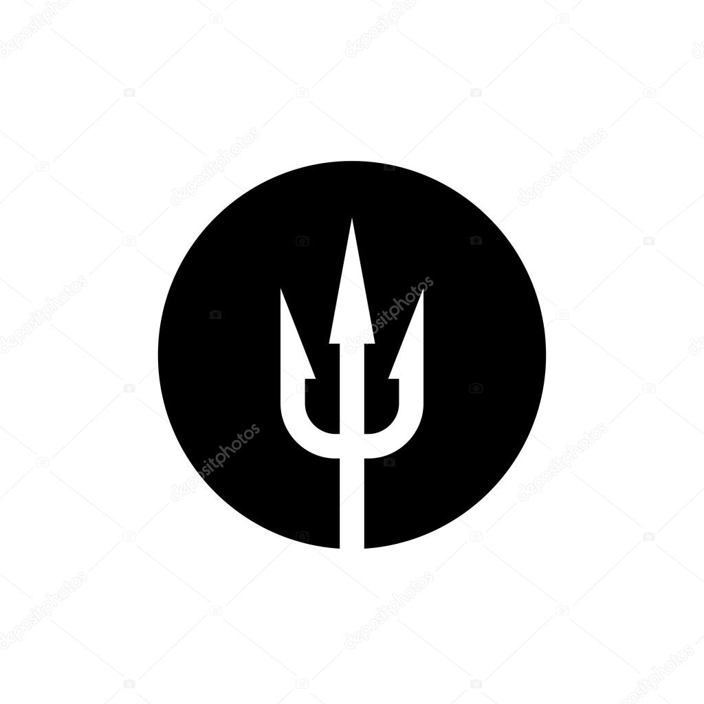 Trident icon. White on a black round background.