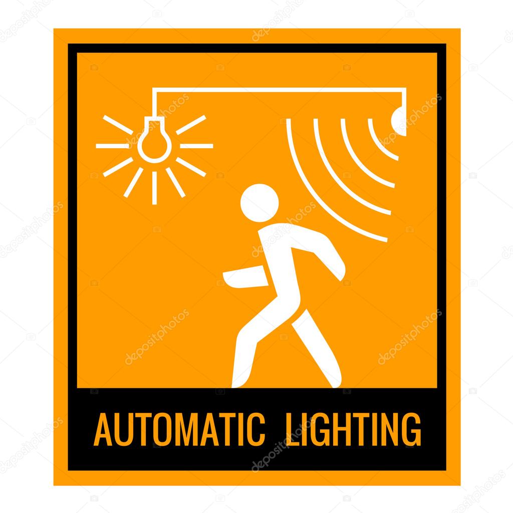 Automatische verlichting concept aandacht teken tabel. Zwart, wit ... Automatische verlichting concept aandacht teken tabel. Zwart, wit ...