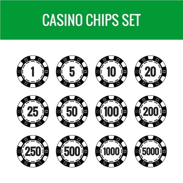 Чипсы казино. Черные фишки для покера с цифрами . — стоковый вектор