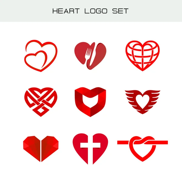 Kalp logo koymak. Kırmızı kalp sembolleri. Kalp simgesi için farklı Uygula — Stok Vektör