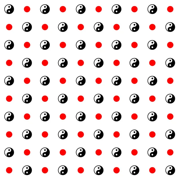 Yin-yang japan style nahtloses Muster schwarz und rot — Stockvektor