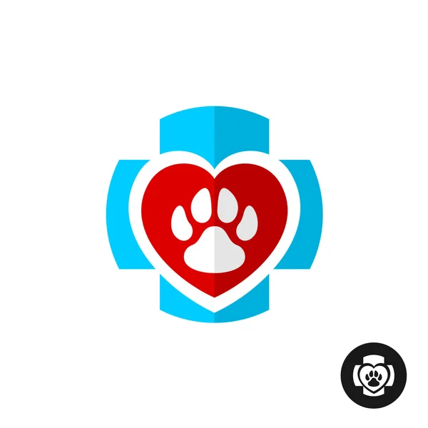 Pet paw love symbol con croce medica . — Vettoriale Stock