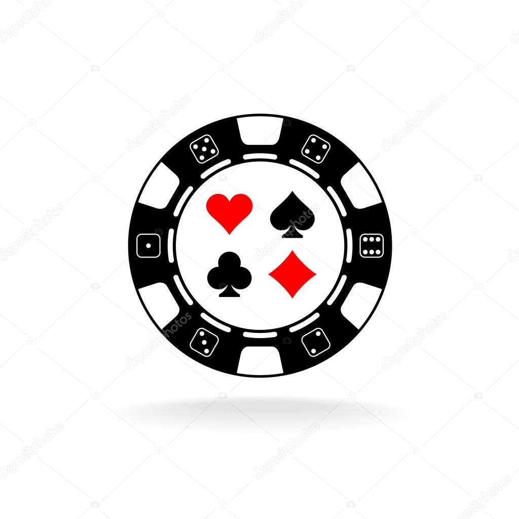 Casino chip logo. Black poker chip with card suits symbols.