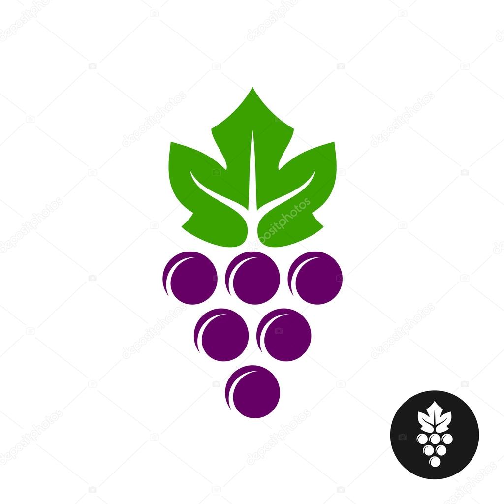 Grape logo. Violet grape berry with green leaf symbol. Wine sign.
