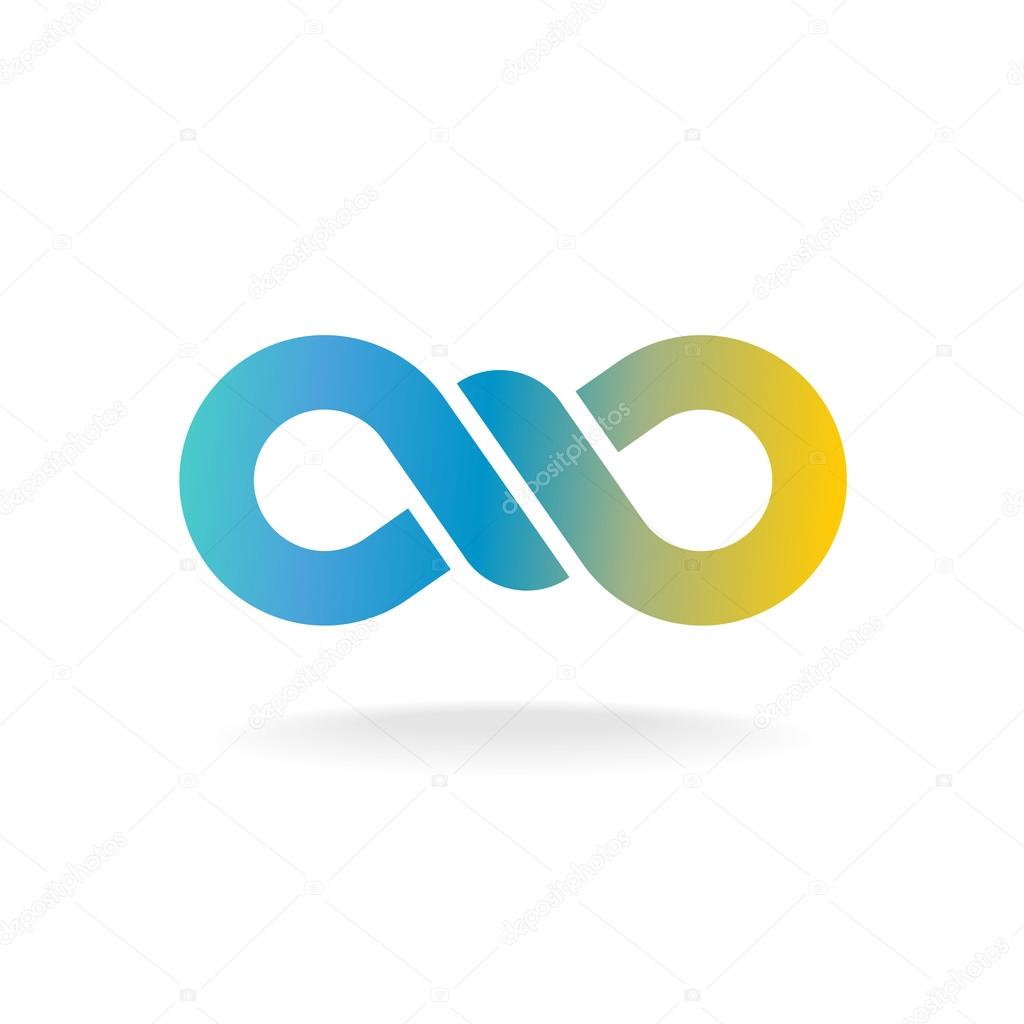 Infinity knot logo. Colorful chain link symbol with knot in a center.