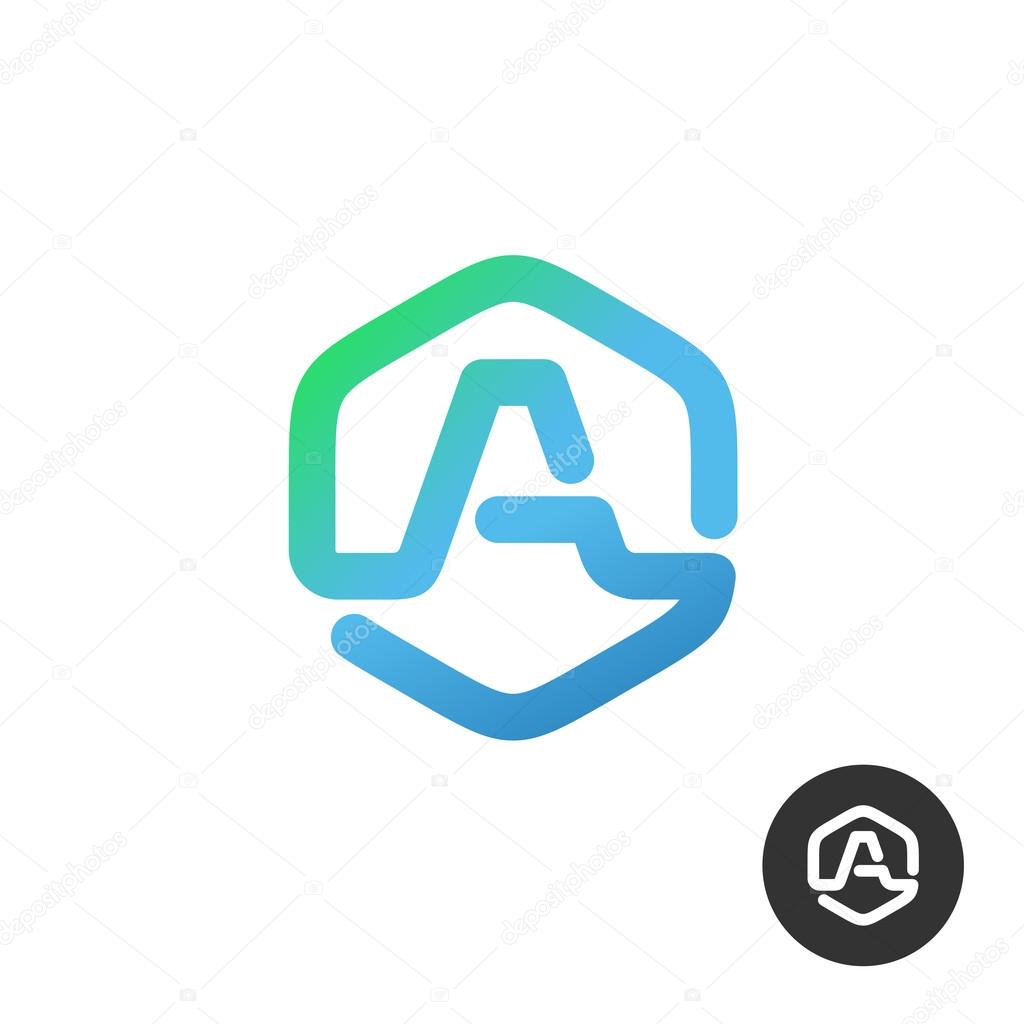 Letter A in a nut hex shape frame tech industry logo template