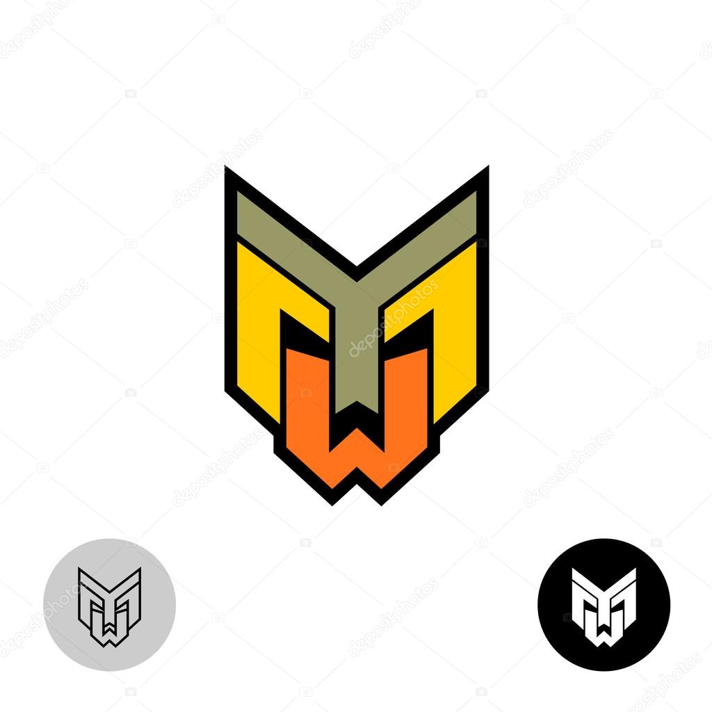 Evil daemon robot tech face logo. Letters Y, M and W monogram.