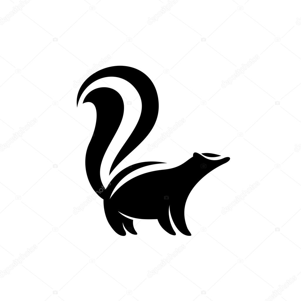 Skunk logo. Black flat color simple elegant skunk animal illustration.