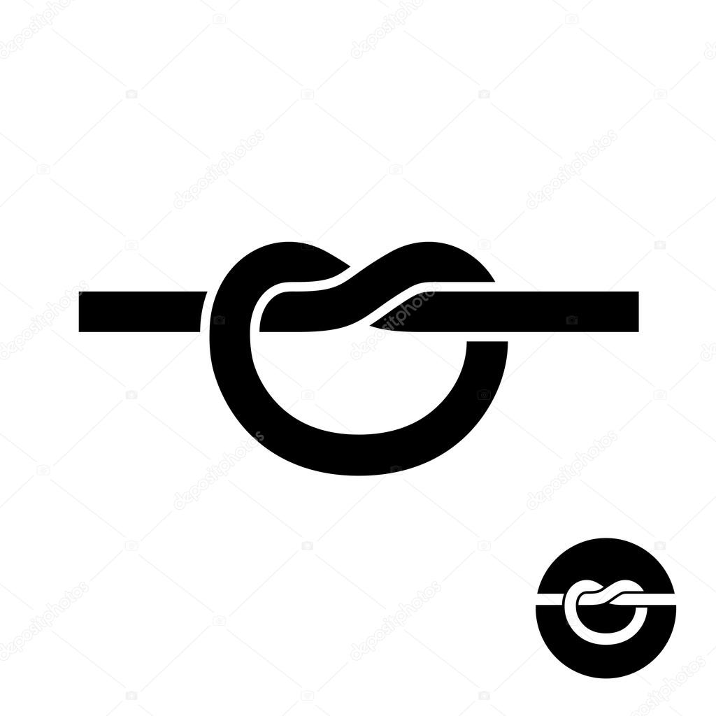 Simple single knot black silhouette icon. Tied link logo.