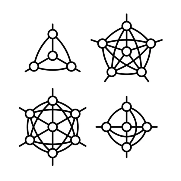 Red neuronal u otro nodo con enlaces tipo conjunto de objetos de estructura. Diferente número de nodos y conexiones. Ancho de carrera ajustable. — Archivo Imágenes Vectoriales
